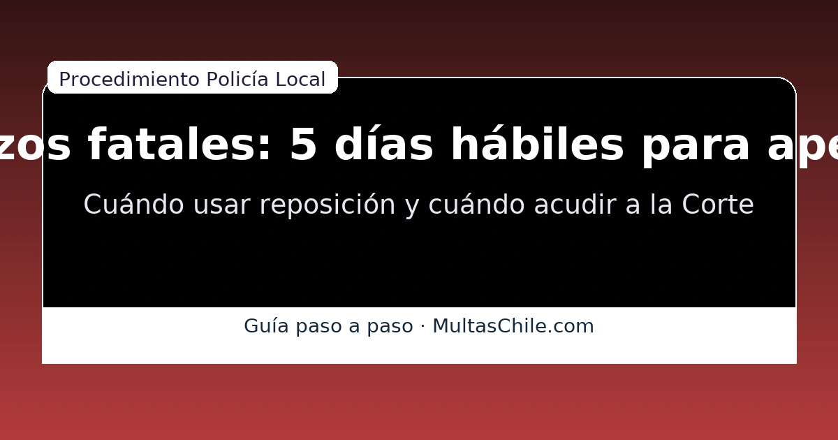 Plazos fatales para apelar multas de Policía Local: 5 días hábiles desde la notificación — uso de reposición y apelación en Ley 18.287.
