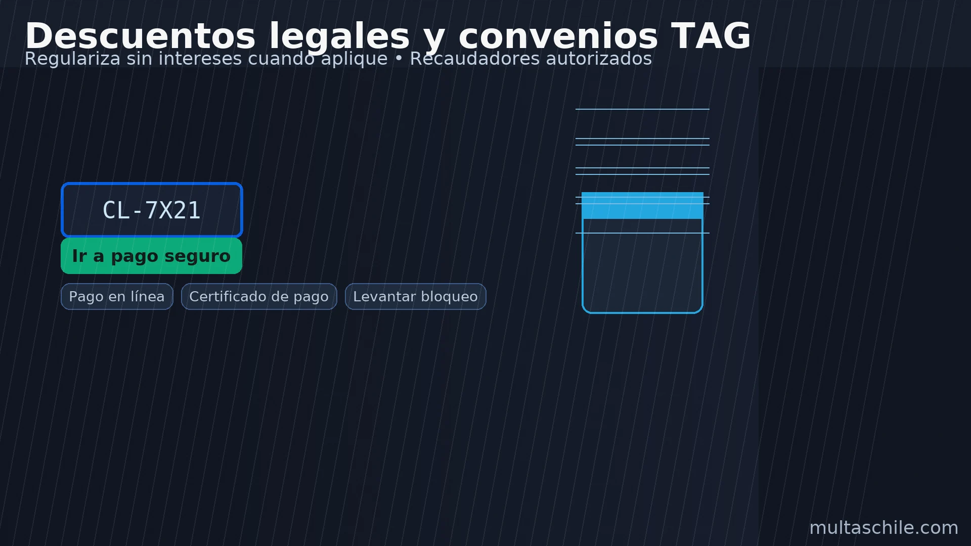 Descuentos y convenios TAG — pago en línea, certificado de pago y levantar bloqueo del vehículo