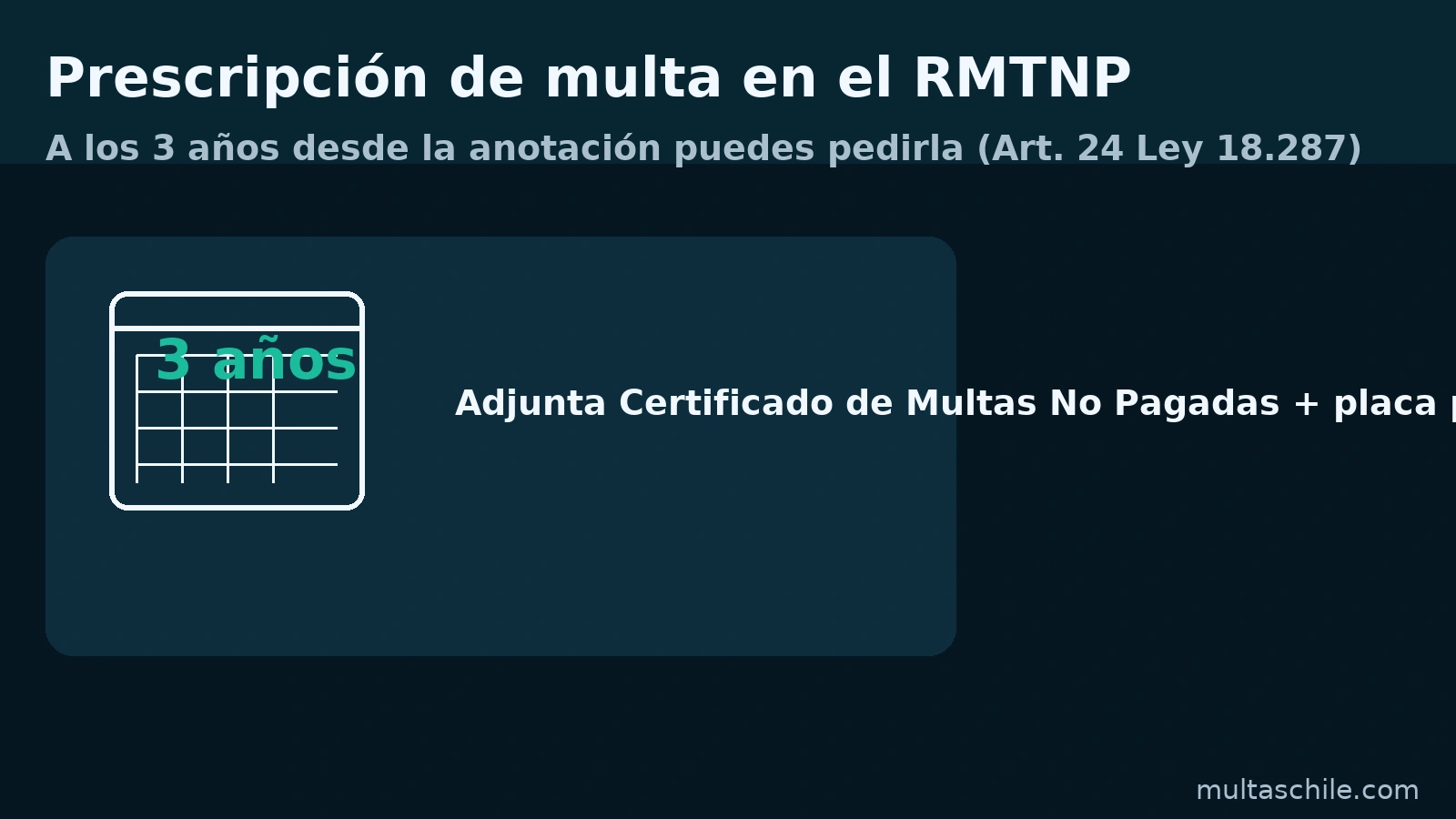 Prescripción de multas en el Registro de Multas del Tránsito No Pagadas: a los 3 años desde la anotación puedes pedirla ante el JPL (art. 24 Ley 18.287)