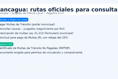 Rancagua: rutas oficiales para consultar y pagar multas; portal municipal “Trámites y Pagos en Línea” con Pagar Multas de Tránsito, Consultar causas – Juzgados, Prescripción Ley 21.213 y rebaja 25%.