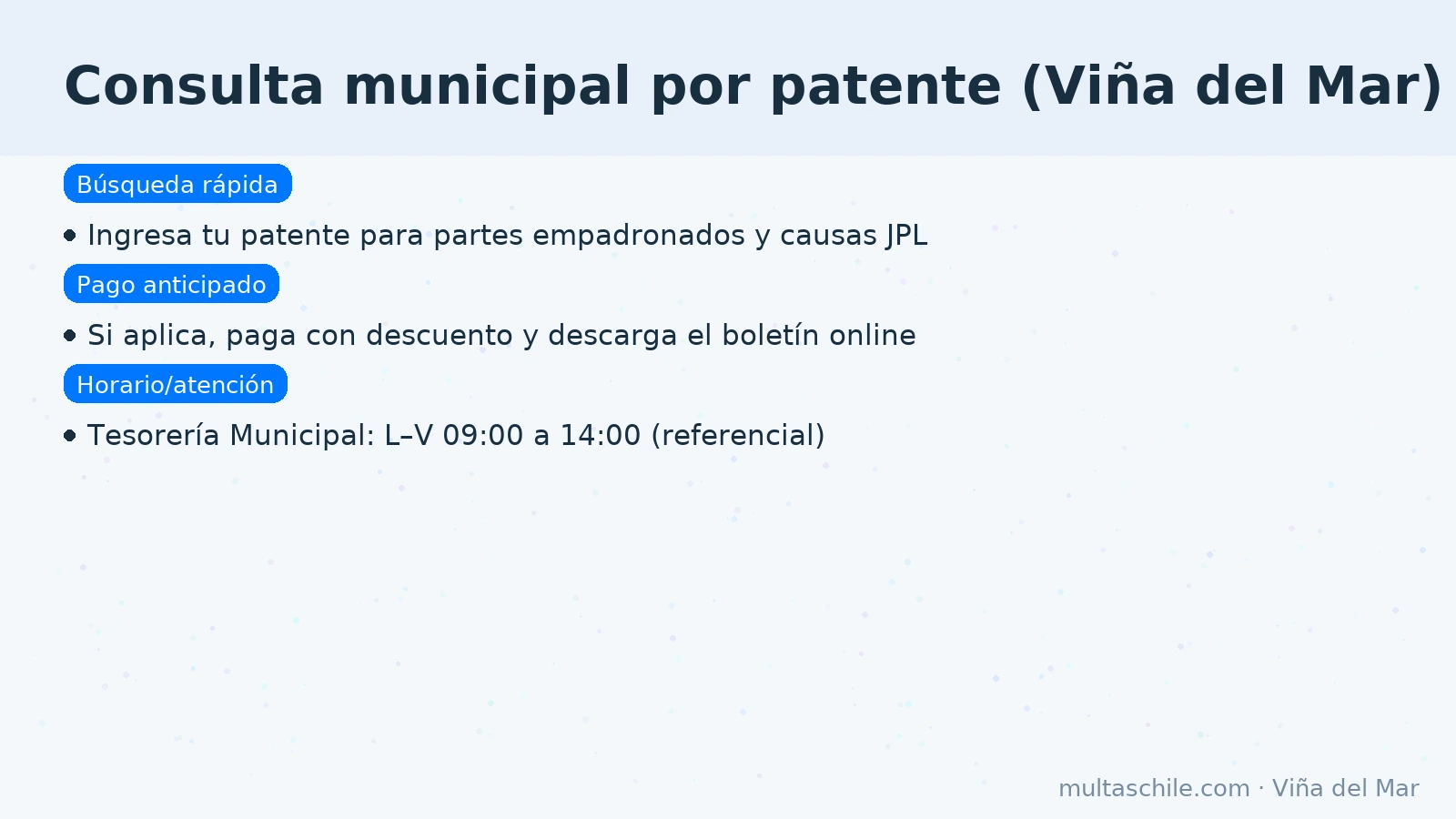Consulta municipal por patente en Viña del Mar: busca partes empadronados/causas del JPL y paga en línea cuando corresponda