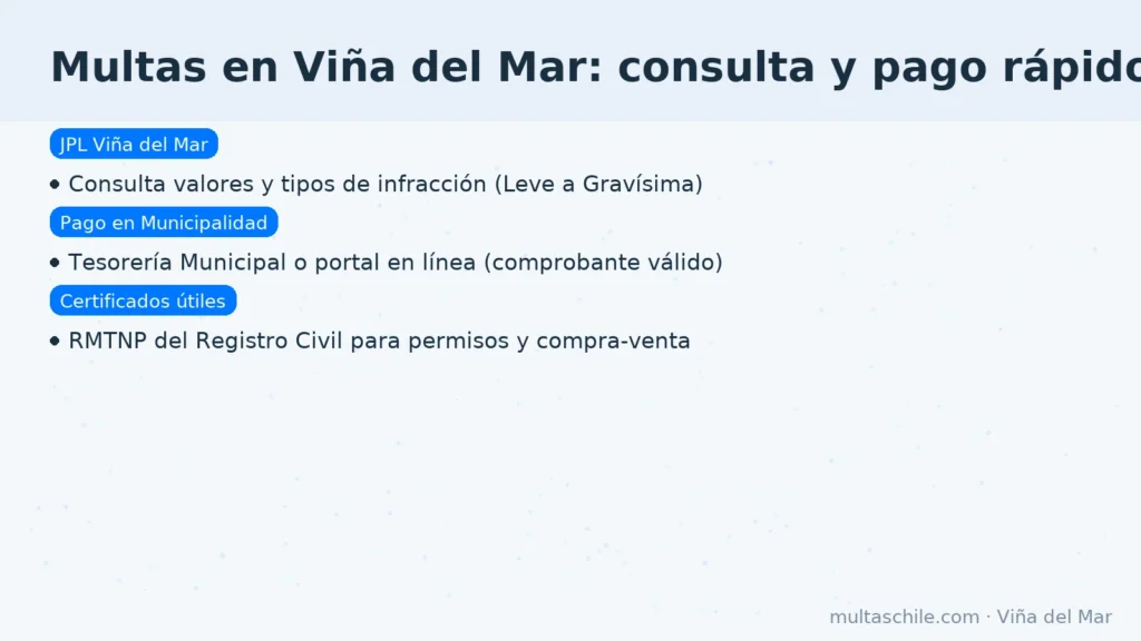 Multas en Viña del Mar: consulta valores y tipos de infracción del Juzgado de Policía Local, opciones de pago municipal y certificados útiles
