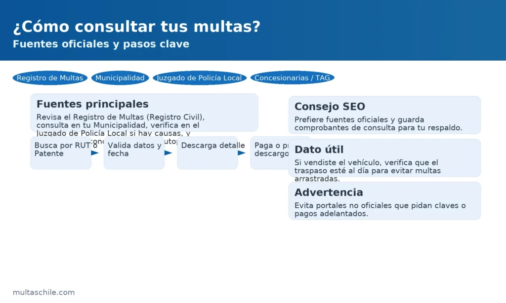 ¿Cómo consultar tus multas en Chile? Registro de Multas, Municipalidad, Juzgado de Policía Local y concesionarias TAG; pasos y consejos — multaschile.com
